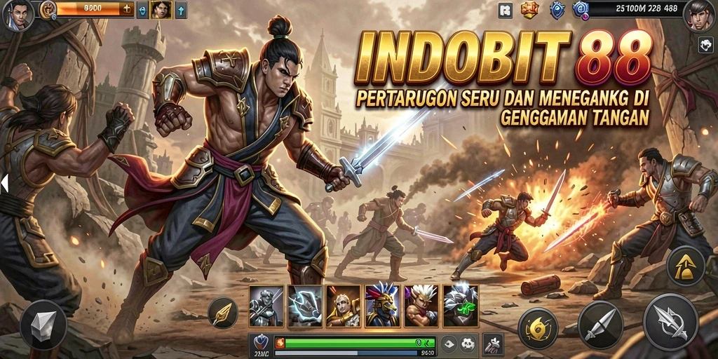 Screenshot gameplay <strong>INDOBIT88</strong> yang menampilkan pertarungan epik antar karakter.
