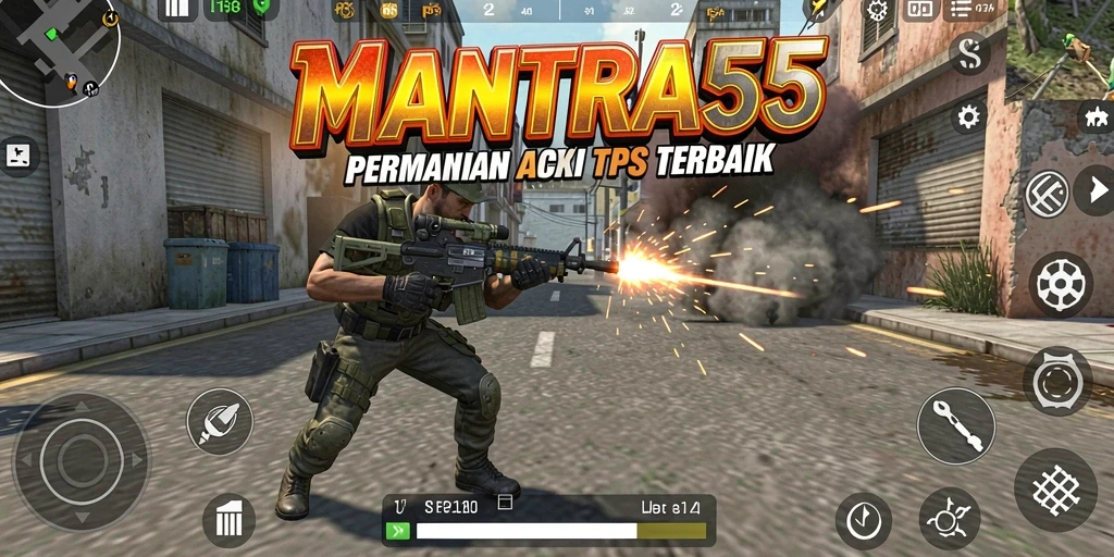 Tampilan aksi gameplay mendebarkan dalam MANTRA55 yang penuh strategi TPS.