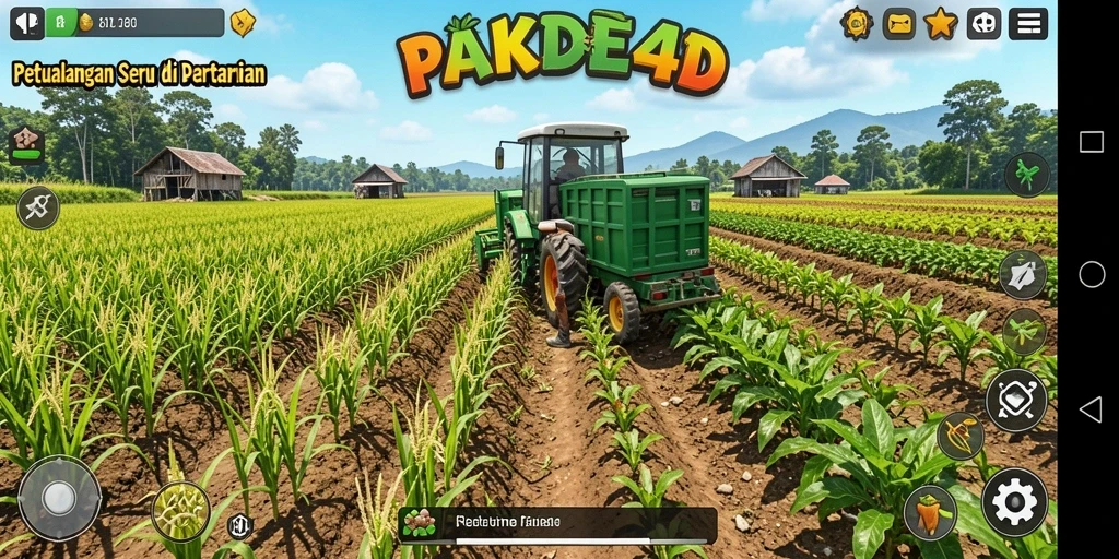 Tampilan seru gameplay PAKDE4D yang menggambarkan dunia pertanian.