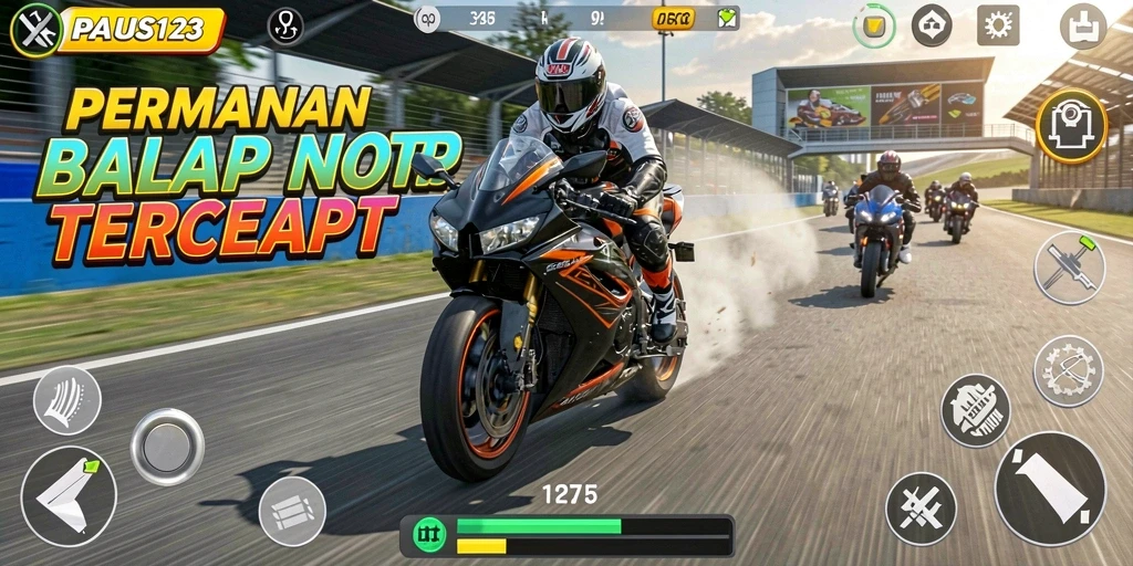 Gameplay balap motor yang mendebarkan dan penuh aksi.