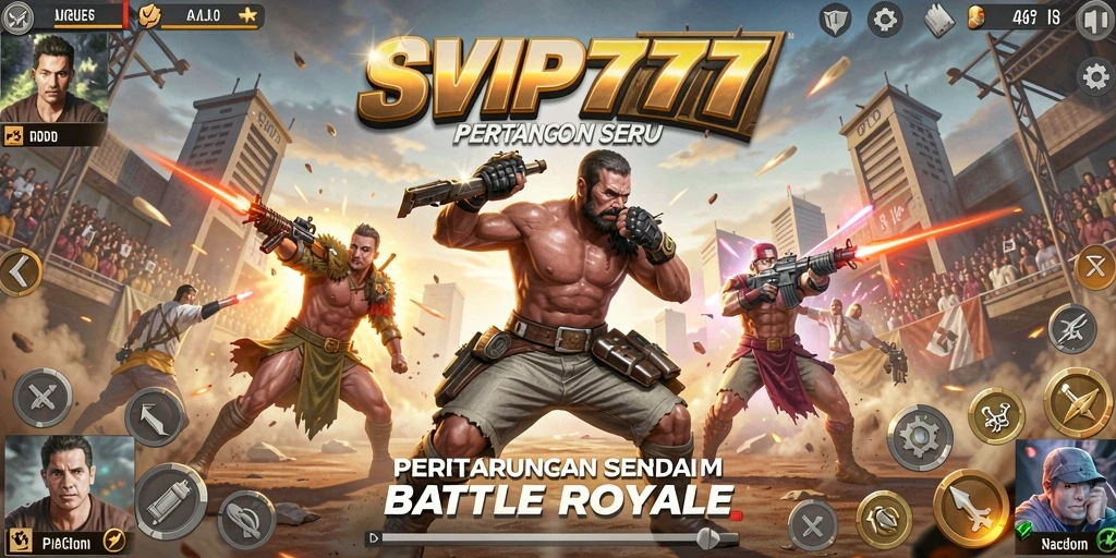 Tampilan seru gameplay SVIP777 dalam pertempuran Battle Royale.