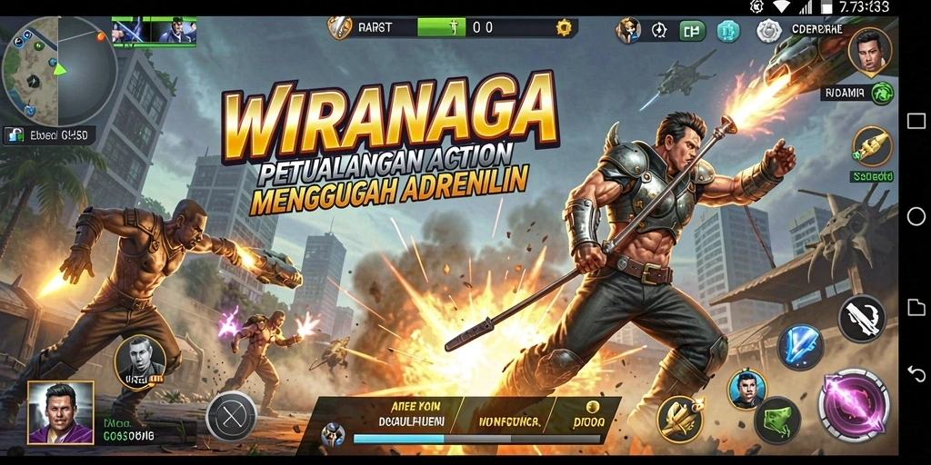 Tampilan gameplay WIRANAGA yang penuh aksi dan seru.